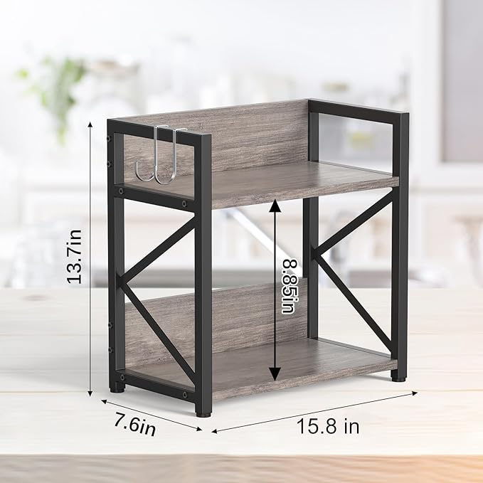 Kitchen Countertop Organizer, Coffee Bar Station Organizer for Countertop, 2 Tiers Kitchen Counter Shelf, Wooden Spice Rack O