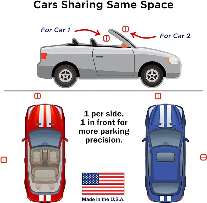 Park Ranger 4 pcs: U.S.A. Made Garage Parking Aid Bright White Amazingly Simple Perfect Assist Gadget Stop Indicator, Easy Install Stopper Peel & Stick Tape & Wall Decals 1 per Vehicle