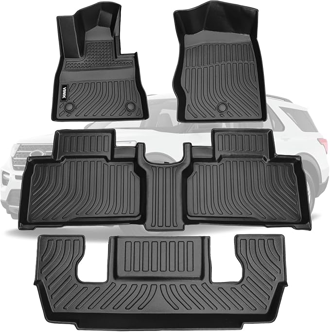VIWIK 2020-2025 Ford Explorer Floor Mats 6 Seater- Custom Fit, TPE, Full Coverage, Non-Slip, Easy to Clean, 3D Scanning Design, All Weather Protection, Odorless, Durable