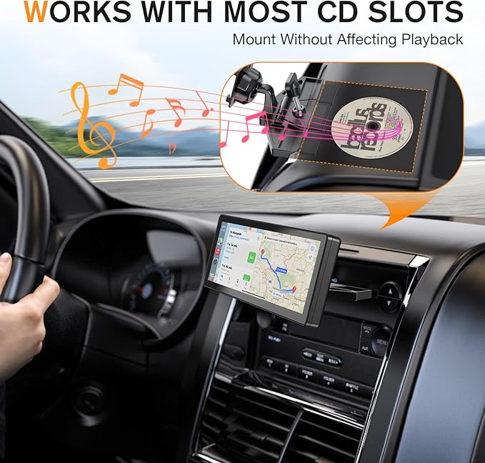CD Slot Mount for CarPlay Screen 360° Rotation Tool-Free Installation Sturdy and Secure Compatible with in-Car Monitors CD Slot CarPlay Mount