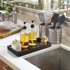 ALELION 13" Bathroom Vanity Tray for Counter - Black Wood Tray for Toilet Tank Makeup Perfume Jewelry Catchall Coffee Table -