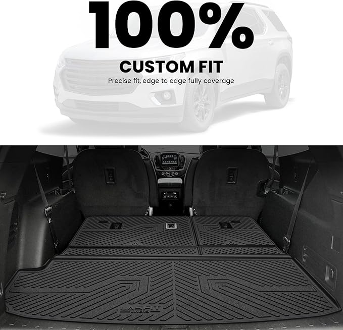 LASFIT Trunk Mat with Backrest Mat for Chevrolet Chevy Traverse 2018-2023/Traverse Limited 2024, All Weather TPE Custom Fit Cargo Mat Trunk Liner with Backrest Mat, Black