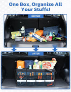 Oasser Car Trunk Organizer Collapsible Multi Compartments Trunk Organizer for SUV with Foldable Cover Reflective Strip