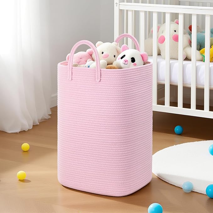 Artfeel Laundry Basket,Woven Cotton Rope Laundry Hamper,40L Versatile Storage for Dirty Clothes,Baby Toys,and Blankets in Bat
