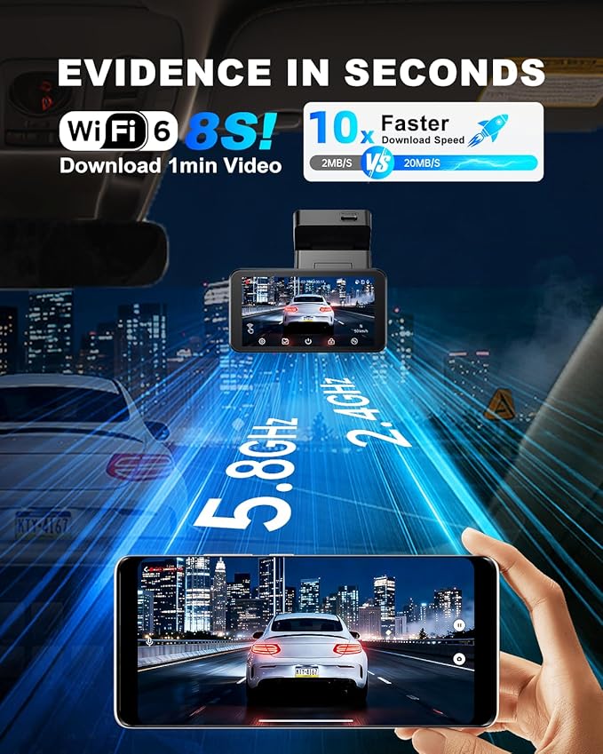 JOMISE 4K+4K Dash Cam Front and Rear, 20 Mbps+ Ethernet Transfer & Stable WiFi 6, Touch Screen Dash Camera for Cars with GPS,