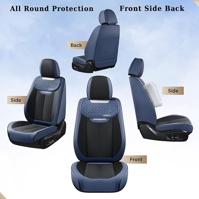 Coverado Front Seat Covers, Breathable Nappa Leather Car Seat Cover, Universal Seat Covers for Cars, Waterproof Car Seat Prot