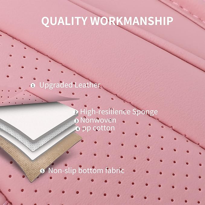 Nappa Leather Car Seat Covers Full Set, Pink Car seat Protector 5 Seats, Waterproof Car Seat Cushion, Universal Automotive Se