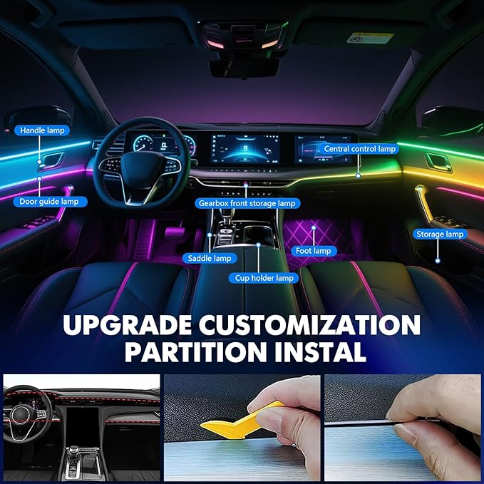2026 Upgraded Dreamcolor Acrylic Interior Car LED Strip Light with Self-Developed App Dreamcolor RGB 14 in 1 | Dual Zone Control | Super Brighter Strips | Music Sync Ambient Lighting Car Interior