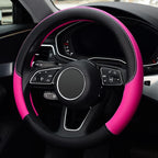 LABBYWAY Steering Wheel Cover, Universal Fit 15 Inch Microfiber Leather Car Wheel Protector, Anti-Slip, Pink
