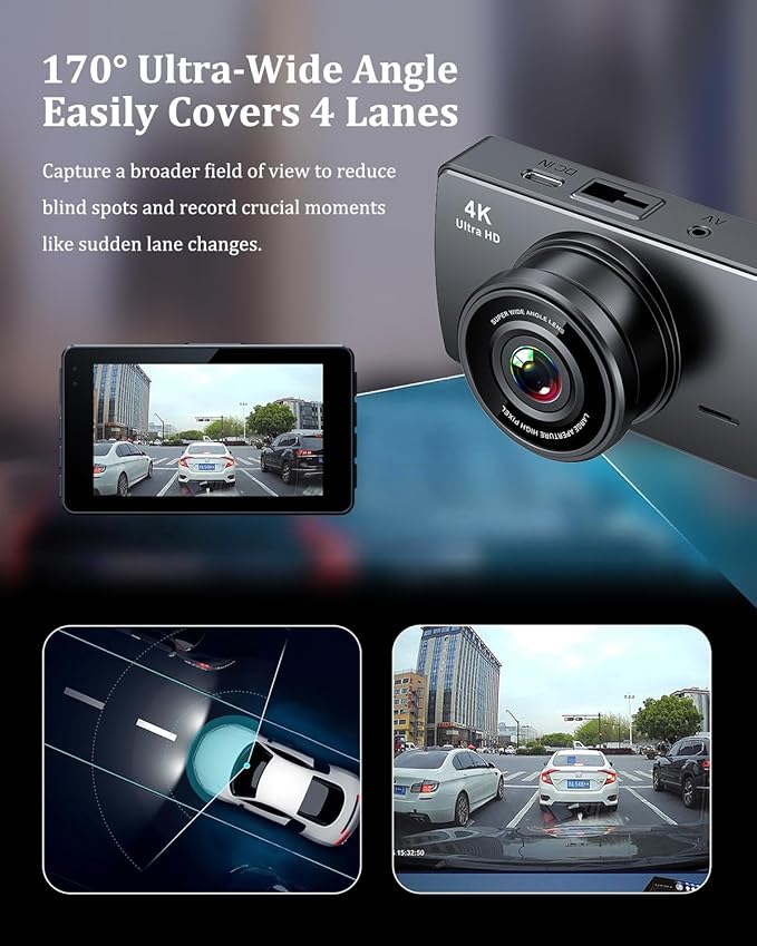 Dash Cam Front and Rear, Dash Camera for Cars 4K+1080, Dashcam Built-in WiFi, APP Control, 32GB Card Included, 3" IPS Touch S