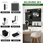 24 Pcs Wall Mount Peg Board Organizer Kits, Black DIY Pegboard Panels with 20 Accessories (Hooks, Clips, Bins, Shelves), Wall