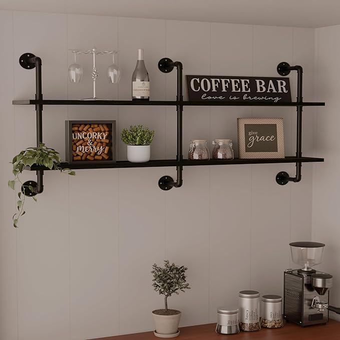 Industrial Pipe Shelf Shelving Bookcase, Wall Mounted Rustic Bookshelf, Floating Bookshelves for Wall,Retro Wood Metal Pipe I