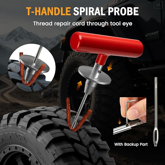 ORCISH Heavy Duty Tire Plug Kit - 98pcs All-in-One Universal Tire Repair Kit for Tubeless Flats, Emergency Tire Patch Kit for