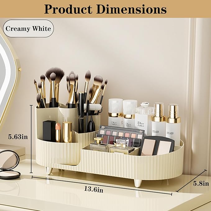 Rotating Makeup Organizer for Vanity with Brush Holder, Cosmetic Makeup Storage Organizer, Large Spinning Makeup Skincare Org
