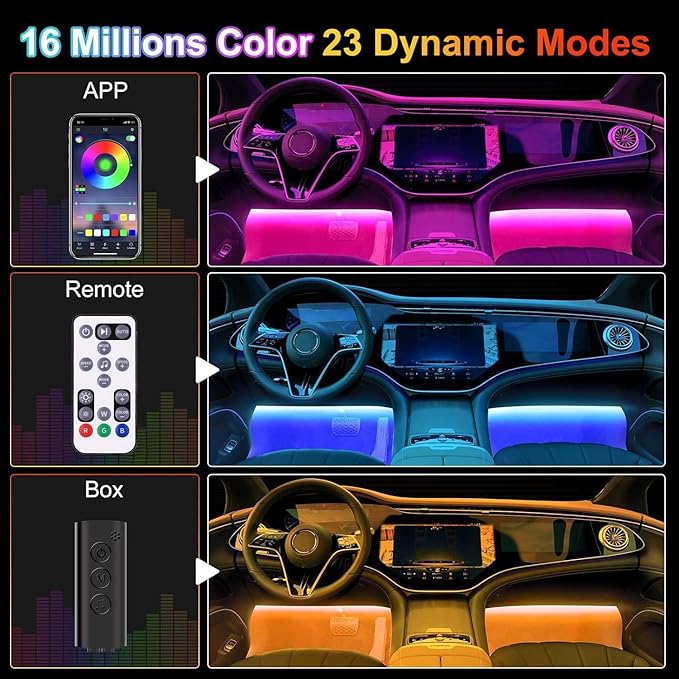 Interior Car Lights, Led Lights for Car Accessories, Christmas Stocking Stuffers for Men Women Teen Girls, RGB Car Interior LED Lights with App Remote, 2 Lines Design LED Lights for Cars with Charger
