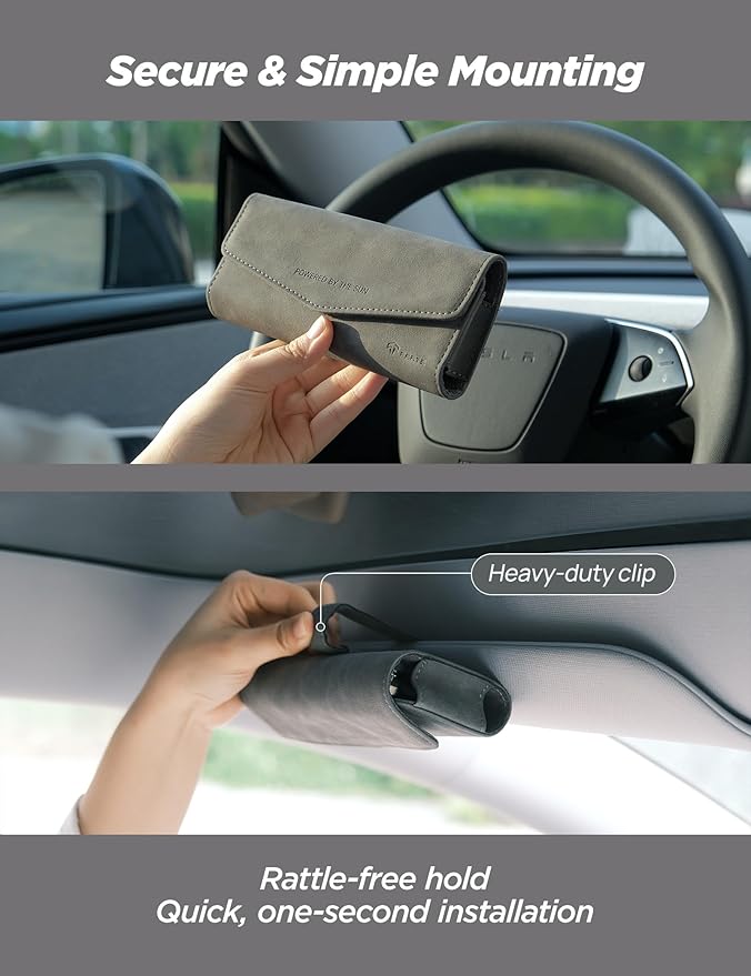 TPARTS Suede Sunglasses Holder for Tesla Sun Visor, Magnetic Glasses Protective Storage Case Vehicle Visor Organizer Box Tesla Interior Accessories (Gray Micro-suede)