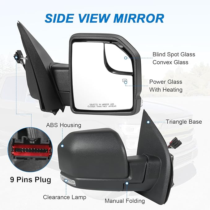 JDMSPEED Right Passenger Side View Mirror Compatible with 2015-2020 Ford F150 with Heated Turn Signal Power Glass Puddle Ligh