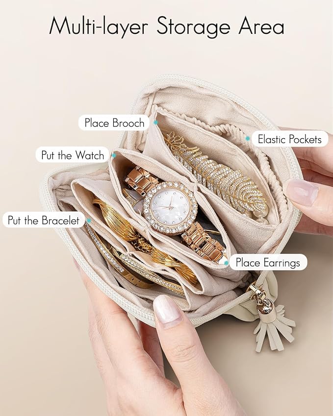 VLANDO Small Travel Jewelry Case,Mothers Day Gifts,Jewelry Pouch Bags with Zipper,Velvet Jewelry Organizer Storage Bag for Br