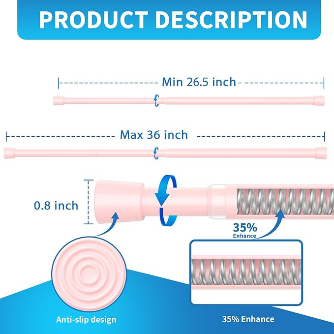 AIZESI 2 Pack Tension Curtain Rod for Windows 26.5 to 36 inch, Adjustable Expandable Pressure Spring Curtain Rod No Drilling,