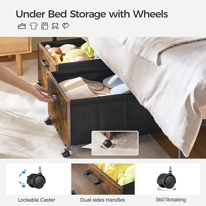 Under Bed Storage with Wheels, Wooden Under Bed Drawers On Wheels, Rolling Under Bed Shoe Storage, Space Saving, Rustic Brown