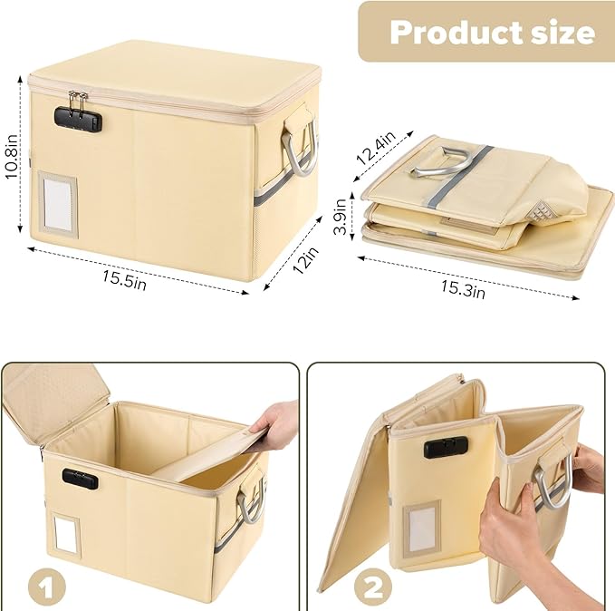 TOMKID Fireproof Document Box, Fire Proof Safe Box for Home Document Organizer with Lock, Fire Office Storage Cabinet for Han