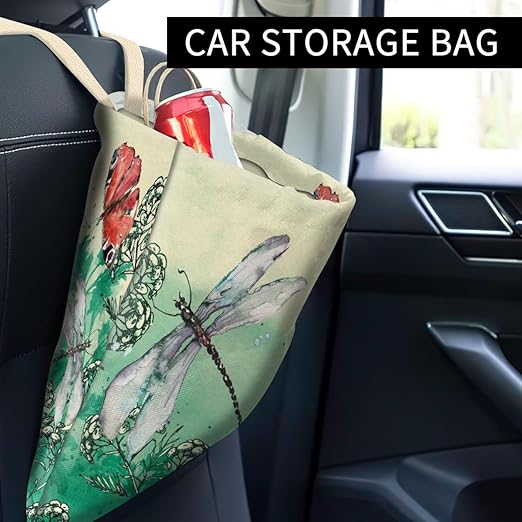Car Trash Can, Cute Car Trash Bag, Hanging Car Organizer and Storage Bag, Trash Bin for Car Accessories, Vehicle, Travelling, Camping Watercolor Wild Plants