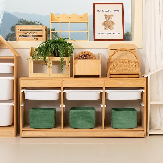 OIAHOMY 9”x9”x7” Storage Cubes, Cotton Rope Woven Baskets for Organizing, Cube Storage Bin, Small Gift Basket for Shelf, 3-Pa