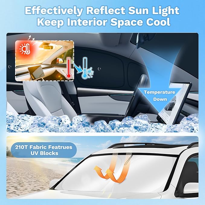 KUST Car Window Shades for 2025 2026 New Tesla Model Y Juniper Accessories with No-Fall Suction Cups Windshield Sun Shade Side Rear Window Covers Sunshade Privacy Protection for Camping Blackout 8PCS