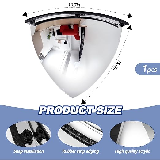 Suzile 1 Pieces 26 Inch Convex Mirror Corner Quarter Dome Mirror Blindspot for Wall Security Safety Acrylic High Viewing Angle