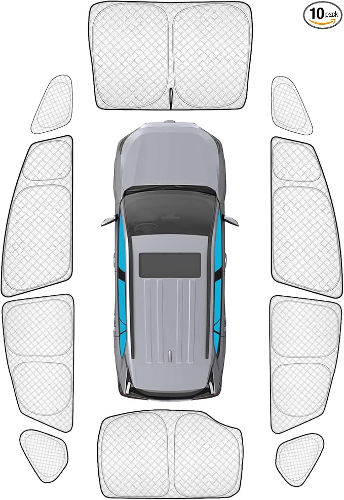 KMF 10pcs Thicken Sun Shades for Toyota Prius 2010-2015 Accessories (Not Prius C or V), Full Car Window Covers Sunshade for Windshield Side Rear, UV Block and Privacy Blackout for Camping