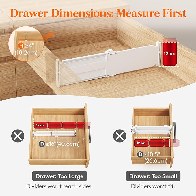 Lifewit 4" Tall 16 Pack Drawer Dividers, 27-42cm/10.5-16.5" Expandable Drawer Divider for Clothes, Adjustable Dresser Drawer 