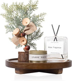Round Decorative Tray Wood Bathroom Counter Organizer Farmhouse Kitchen Decor Wooden Riser for Soap Dish, Perfume, Candle, Sp