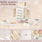 Emfogo Jewelry Boxes for Women, 5-Layer Large Leather Jewelry Organizer Box with Mirror and Drawers, Jewelry Storage for Neck