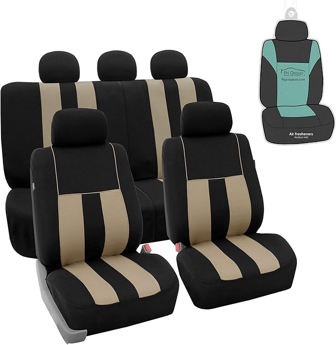 FH Group Car Seat Cover Full Set Striking Striped Car Seat Covers with Front Seat Covers and Rear Split Bench, Universal Fit 