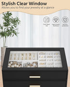 AKOZLIN Jewelry Box with Clear Lid Functional Leather Jewelry Storage Organizer Case 2 Drawers for Women Girls Necklace Ring 