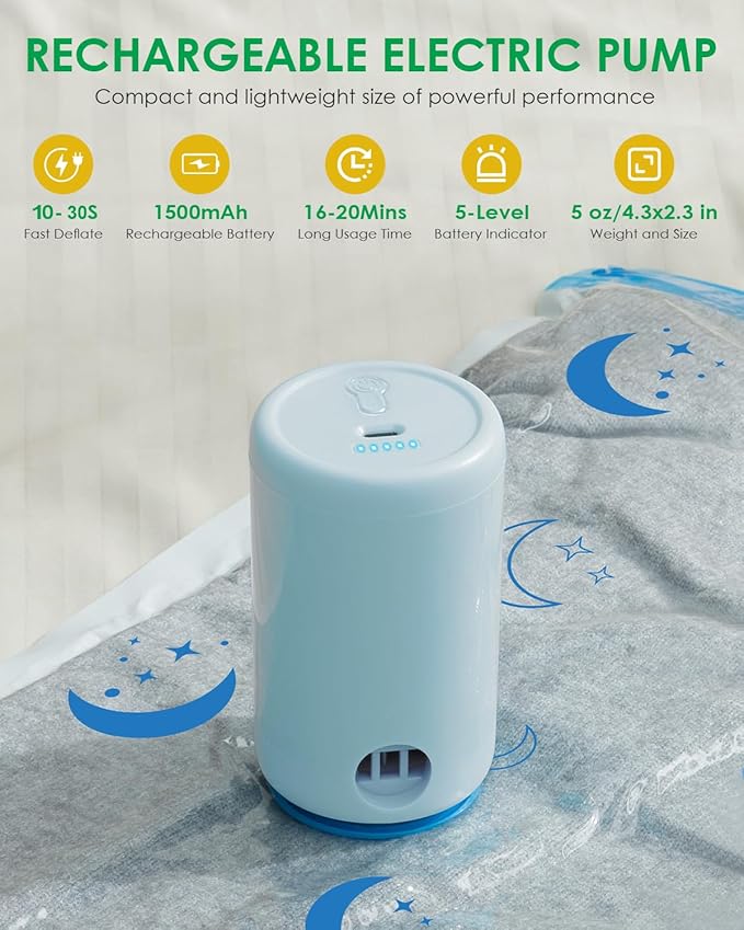 Travel Compression Bags, 25 Pack Vacuum Storage Bags with 1500mAh Rechargeable Battery, Vacuum Seal Bag for Space Saving Clot