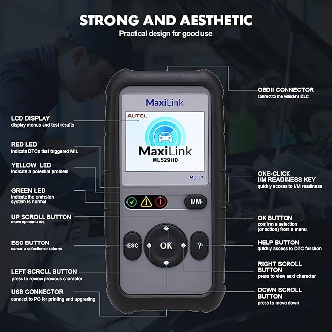 Autel OBD2 Scanner ML529 Code Reader, OBD2 Code Scanner with Lifetime Software Update, AutoVIN for Quick DTC, Turning Off