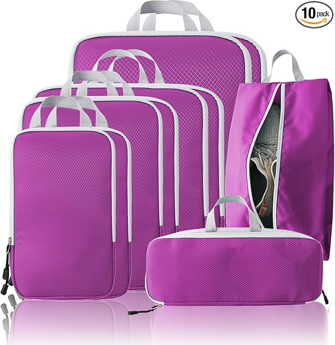 Compression Packing Cubes, 10 Set Packing Cubes for Travel Compression, Lightweight Compressible Package Organizer for Carry 