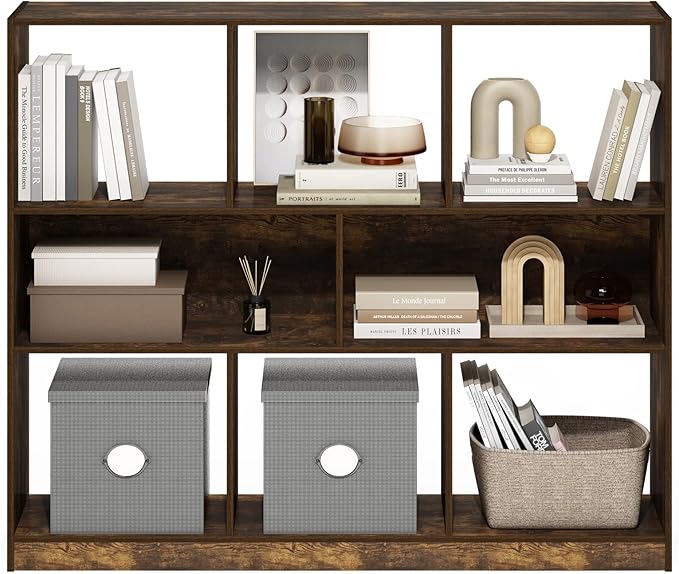 Furinno DALY Book Shelf, 8-Cube Bookshelf, Horizontal Cube Storage Organizer Bookcase, 10.9 x 47.2 x 39.4, for Living Room, B