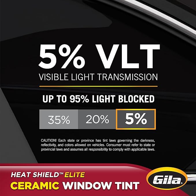 Gila Heat Shield Elite 5% VLT Automotive Ceramic DIY Window Tint Advanced Heat Control Glare Control 2ft x 6.5ft (24in x 78in), Limo Black