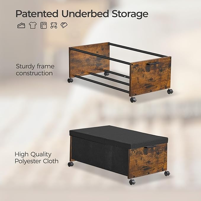 Under Bed Storage with Wheels,Under Bed Drawers Heavy Duty, 2 Packs, Wooden Under Bed Storage Containers Organizer, Metal Fra