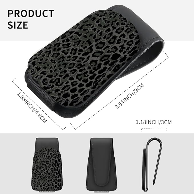 Sunglasses Holder for Car Visor, PU Leather Glasses Clip Organizer, Cute Magnetic Eyeglass Holder for Vehicle Sun Visor, Car Interior Accessory for Women & Men Classic Black Leopard