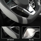 West Llama Flat Bottom Car Steering Wheel Cover for Nissan,D Shaped Steering Wheel Cover for Rogue,Altima,Kicks (Black+Gray-S