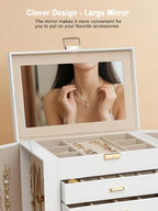 BOOVO Jewelry Box For women, 6 Layer Large Jewelry Organizer With Mirror, Multi-Function Storage Box With Lock, Necklace Hold