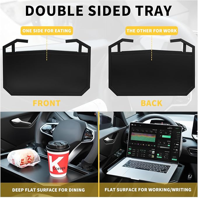 Steering Wheel Tray,Black Car Table Tray for Eating,Steering Wheel Desk for Laptop Food and Car Accessories,Fits Most Vehicles Steering Wheels