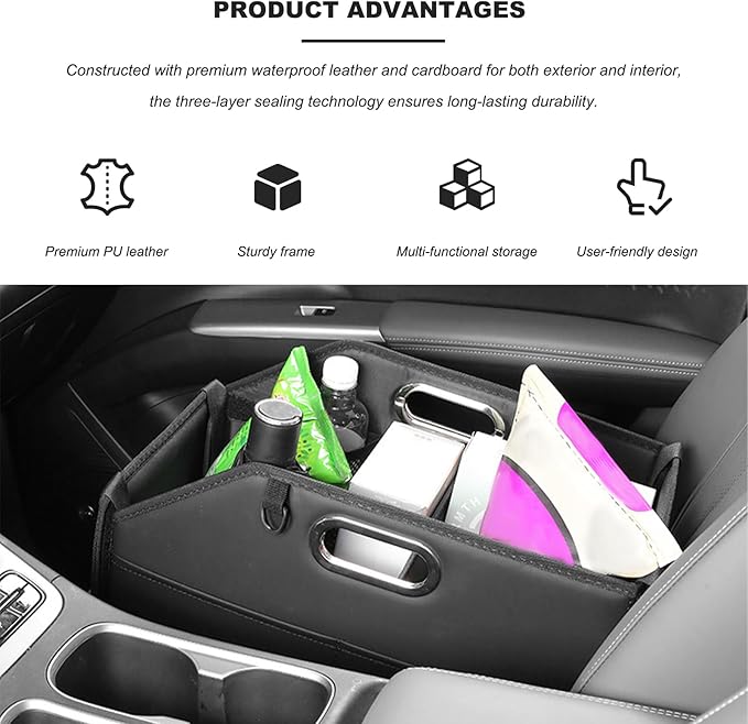 Car Storage Organizer, Waterproof Large Capacity Car Caddy Basket with Metal Handle & Movable Divider, Collapsible Multi-Pocket