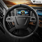 18-Inch Genuine Leather Steering Wheel Cover for Semi Trucks – Black with Carbon Fiber Imitation, Heavy-Duty Non-Slip Grip, Universal Fit, Easy Installation