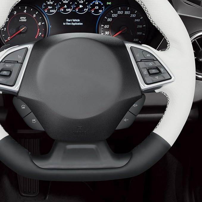 MEWANT Hand Stitched White Leather Steering Wheel Cover Wrap for Chevrolet Camaro 2017-2022 Steering Wheel Accessories for Chevrolet Camaro 2017-2022