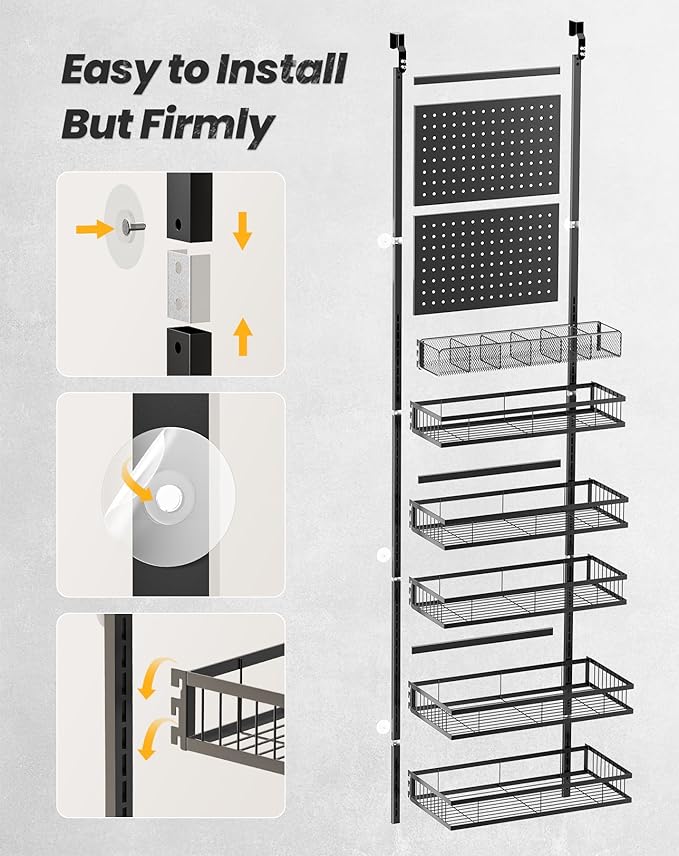mustry Over The Door Garage Organizer, Behind The Door Storage with PegBoards and Baskets for Cleaning Supplies, Car Care, Sp