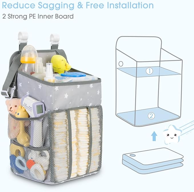 Maliton Changing Table Diaper Organizer - Baby Hanging Diaper Stacker Nursery Caddy Organizer for Cribs Playard Baby Essentia